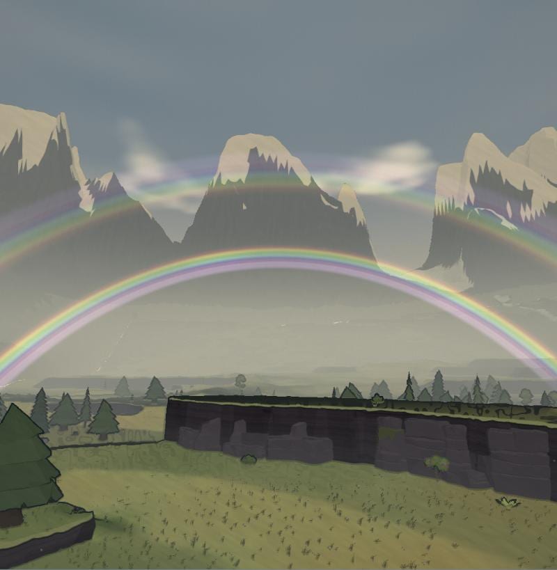 A double rainbow over a cliff band