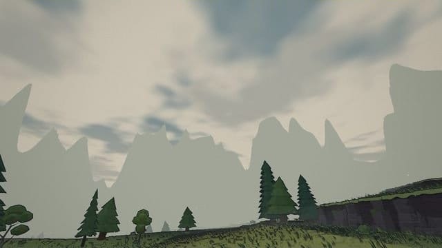 The same view in mist, the far peaks almost gone