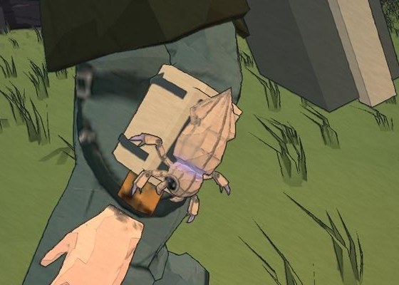 In the game: Nib docked in his cradle on her forearm, eyes toward her hand