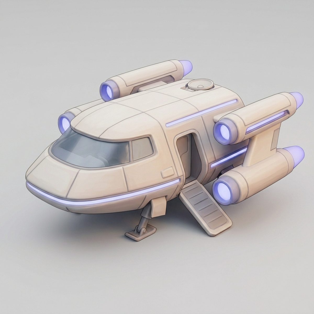 Concept art of the Survey's shuttle, a rounded wedge craft with long engine pods